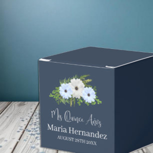 Rustic Light Blue and White Floral Quinceañera Favour Box