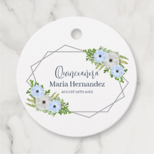 Rustic Light Blue and White Floral Quinceañera Favour Tags