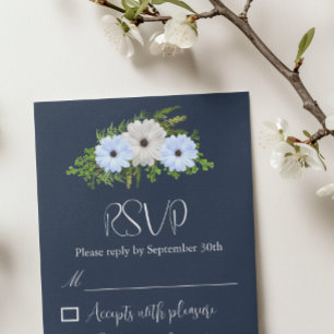 Rustic Light Blue and White Floral Quinceañera  RSVP Card