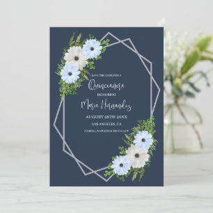 Rustic Light Blue and White Floral Quinceañera Save The Date