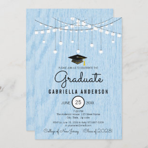 Rustic Light Blue Faux Wood Yet Simple Graduation Invitation