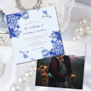 Rustic Light Blue Floral Photo Square Wedding Invitation