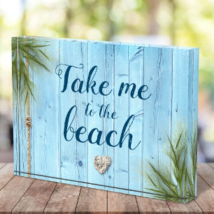 Rustic Light Blue Wood Coastal Take Me to Beach Photo Block
