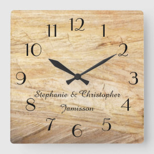 Rustic Light Brown Faux Stone Clock Personalised