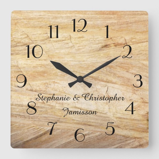 Rustic Light Brown Faux Stone Clock Personalised (Front)