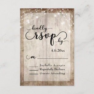 Rustic Light Brown Wood & Lights Wedding RSVP 1
