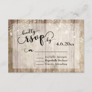 Rustic Light Brown Wood & Lights Wedding RSVP 2