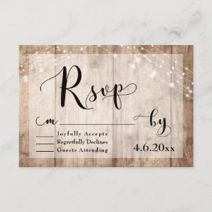 Rustic Light Brown Wood & Lights Wedding RSVP 3
