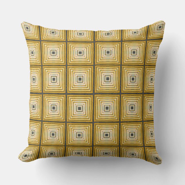 Rustic Light Gold Woven Stacked Squares  Cushion (Front)