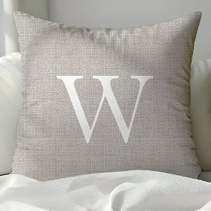 Rustic Light Grey Burlap Monogrammed Throw Pillows