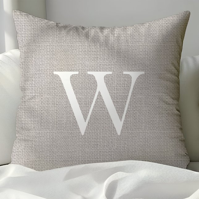 Rustic Light Grey Burlap Monogrammed Throw Pillows (Creator Uploaded)