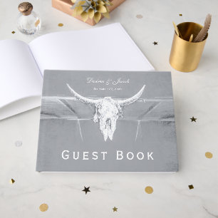 Rustic Light Grey White Western Cow Skull Napkins Guest Book