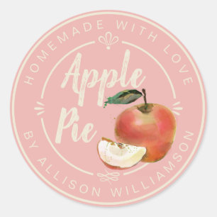 Rustic Light Pink Homemade Apple Pie Classic Round Sticker