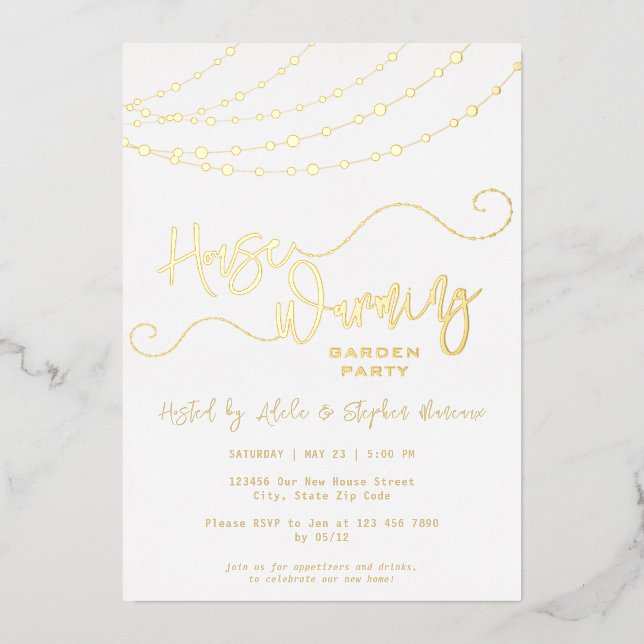 Rustic Light String White Housewarming Party Gold (Front)