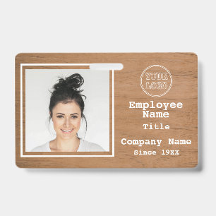 Rustic Light Wood Add Logo Add Photo Employee Id Badge