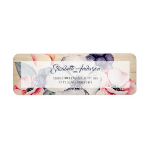 Rustic Light Wood Summer Blossom and Blueberries Return Address Label