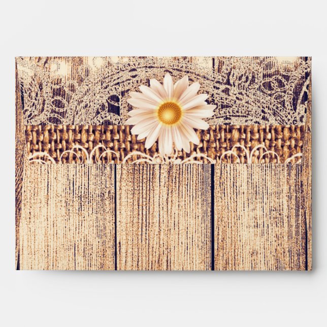Rustic Lighted Mason Jars Daisies & Lace Wedding Envelope (Back (Top Flap))