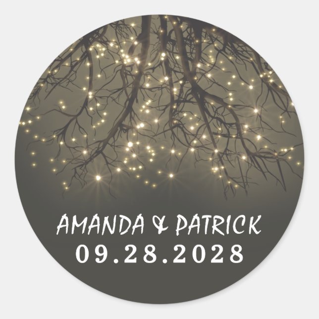 Rustic Lighted Tree Branch Wedding Favour Stickers (Front)