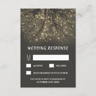 Rustic Lighted Tree Branch Wedding RSVP Cards