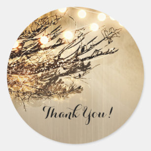 Rustic Lighted Tree Branches & Lights Wedding Classic Round Sticker