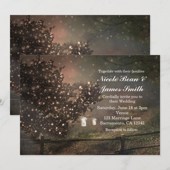 Rustic Lighted Tree in Field Wedding Invitations (Front/Back)