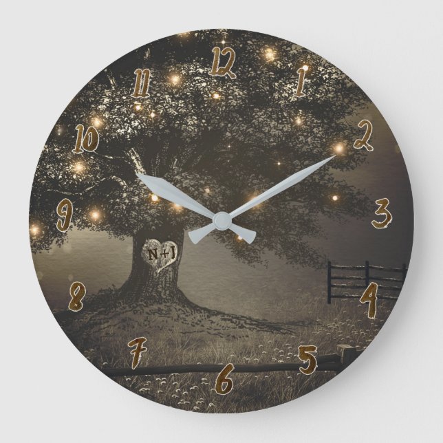 Rustic Lighted Tree Personalised Wall Clock (Front)