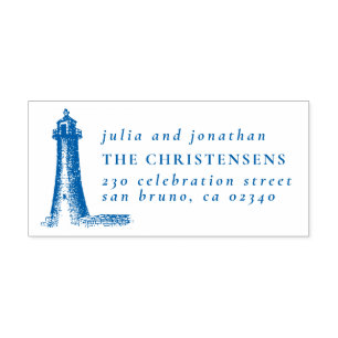 Rustic Lighthouse Wedding Names & Return Address Self-inking Stamp
