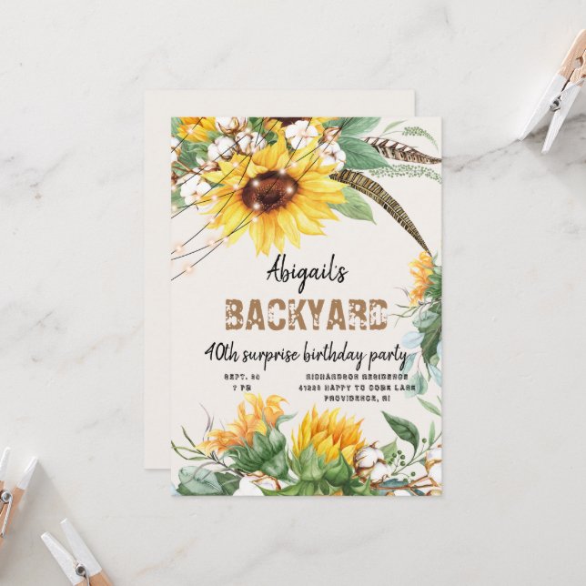 Rustic Lights Backyard Surprise Birthday Party Invitation (Front/Back In Situ)