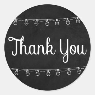 Rustic Lights Black And White Thank You Chalkboard Classic Round Sticker