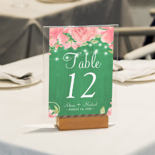 Rustic lights blush pink peonies green wedding table number