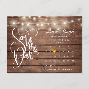 Rustic Lights Calendar QR Code Photo Save the Date Announcement Postcard