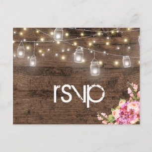 Rustic Lights Floral Reception Dinner RSVP Entree Invitation Postcard
