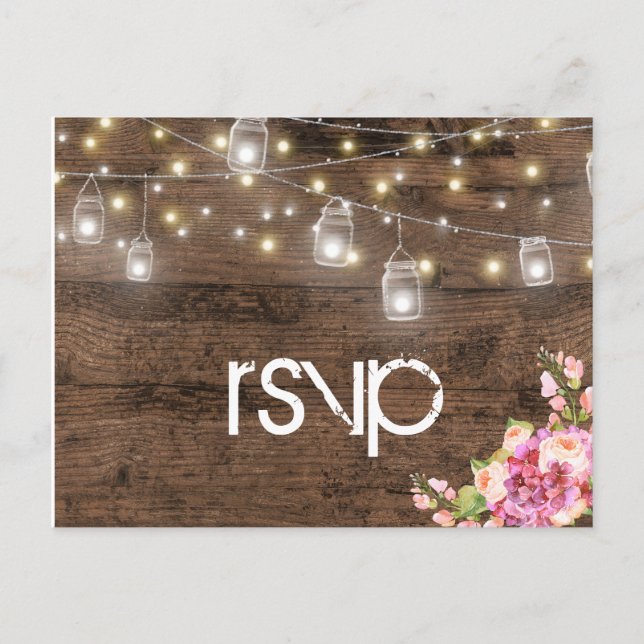 Rustic Lights Floral Reception Dinner RSVP Entree Invitation Postcard (Front)