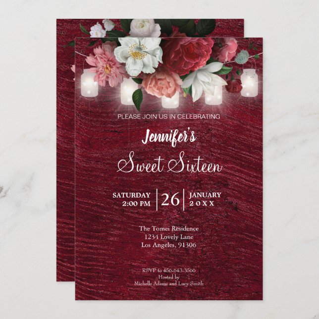 Rustic Lights Floral Sweet 16 Birthday Invitation (Front/Back)