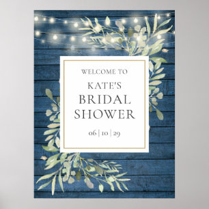 Rustic Lights Greenery Bridal Shower Welcome Sign