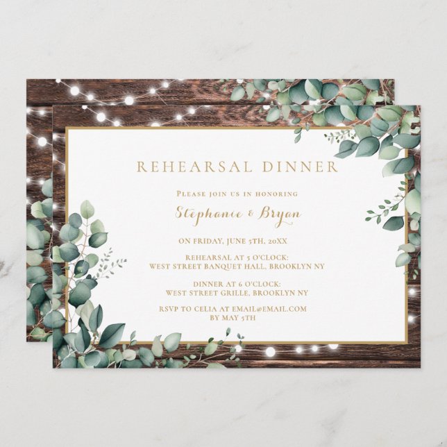 Rustic Lights Greenery Rehearsal Dinner Invitation (Front/Back)
