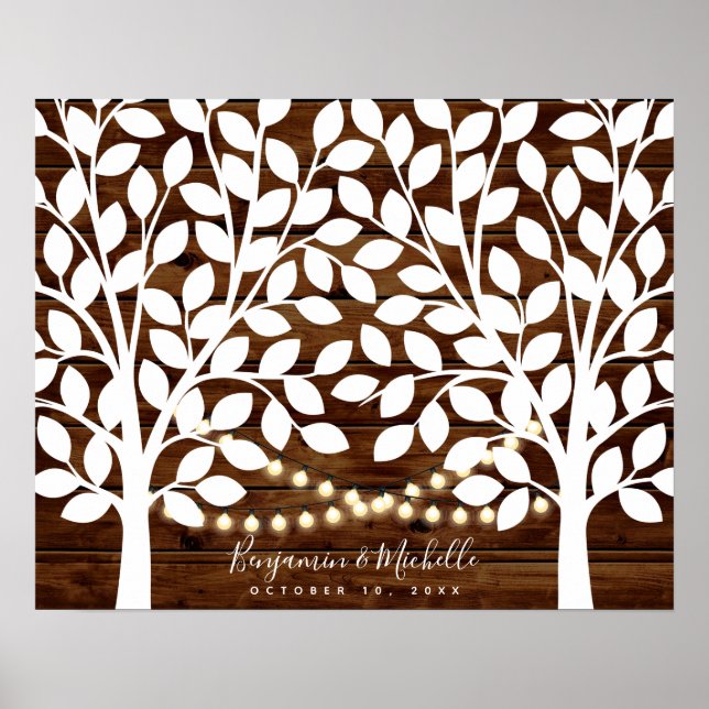Rustic Lights Guest Book Poster - 100 Signatures (Front)