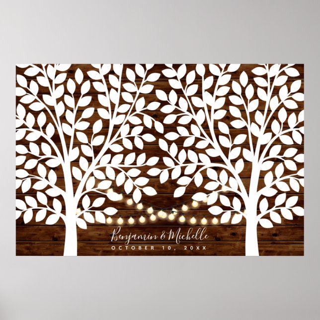 Rustic Lights Guest Book Poster - 200 Signatures (Front)