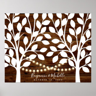 Rustic Lights Guest Book Poster - 50 Signatures
