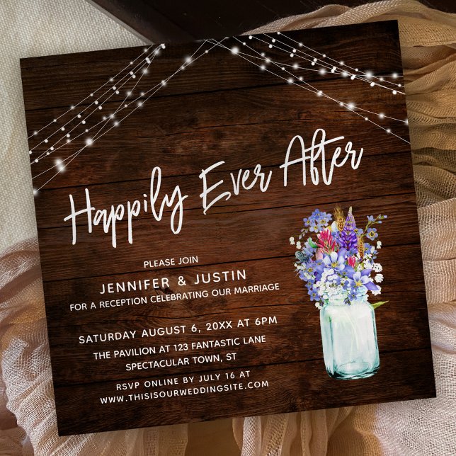 Rustic Lights Happily Ever After Wildflowers, Jar Invitation (Creator Uploaded)