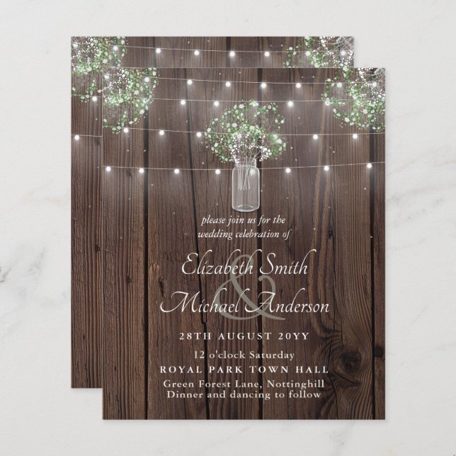 Rustic Lights Mason Jars Gypsophila Budget Wedding (Front/Back)