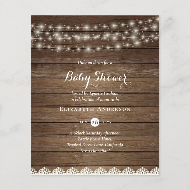 Rustic Lights Mason Jars Lace Budget Baby Shower (Front)