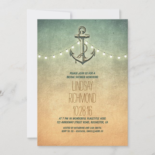Rustic lights nautical bridal shower invitation (Front)
