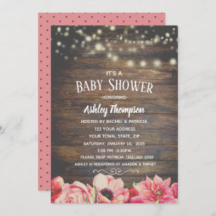 Rustic Lights Pink and Brown Baby Shower Invitation