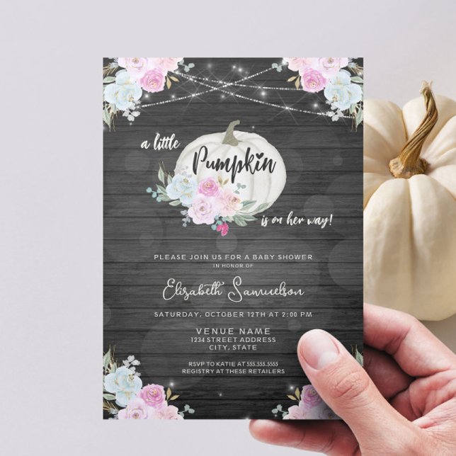 Rustic Lights Pink Little Pumpkin Fall Baby Shower Invitation (Creator Uploaded)