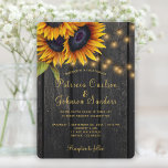 Rustic lights sunflower barn wood wedding invitation<br><div class="desc">Elegant chic summer or fall wedding stylish invitation template on dark brown barn wood featuring a beautiful sunflowers bouquet and strings or twinkle lights. Fill in your information in the spots, You can choose to customise it further changing fonts and colours of lettering. --------- The invitation is suitable for elegant...</div>