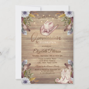 Rustic Lights,Tiara,Lace Pumpkin Flowers Sweet 16 Invitation