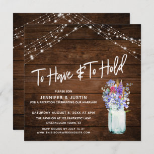 Rustic Lights To Have & To Hold Wildflowers in Jar Invitation