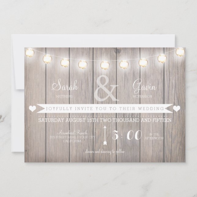 Rustic Lights Wedding Invitation-customisable text Invitation (Front)