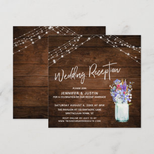 Rustic Lights Wildflowers in Jar Wedding Reception Invitation